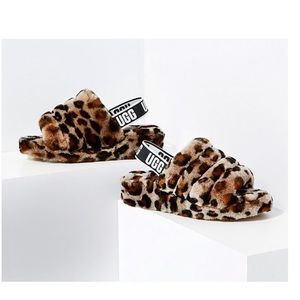 UGG Leopard Print Fluffy Slippers